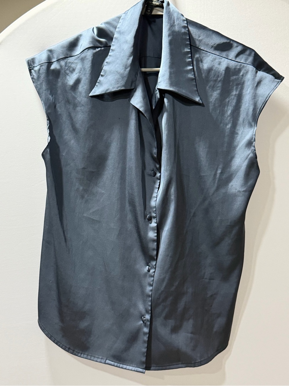 Banana republic Sleeveless Satin Button-Front Top in Steel Blue